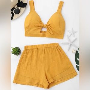 Zaful Cut Out Crop Top And Shorts Set - Ginger S
